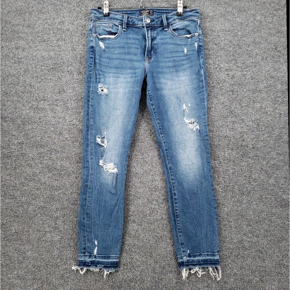 Abercrombie Harper Low Rise Jeans Distressed Ankle Blue Size 4 Short 4S